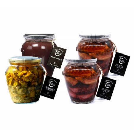 Pack Surtido la Receta Almería Pulpo aceite, al ajillo, Caracola, Fumet