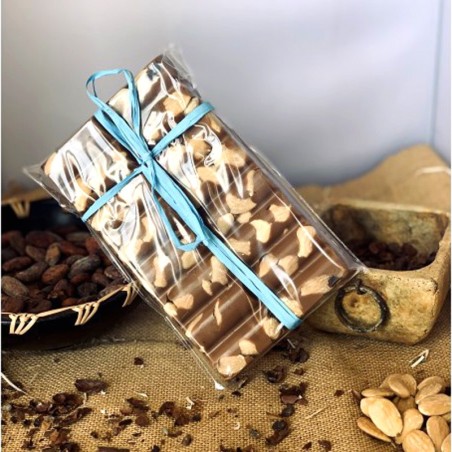 Chocolate Artesano con Leche Caramelo Almendras APISIERRA bajo azúcar 
