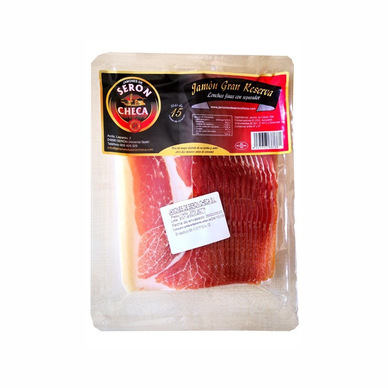 Jamón Serrano Gran Reserva loncheado IGP Jamones de Serón Almeria curación natural 15 meses