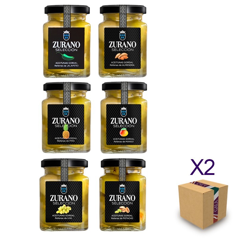 pack surtido aceitunas gordal rellenas gourmet zurano delicatessen