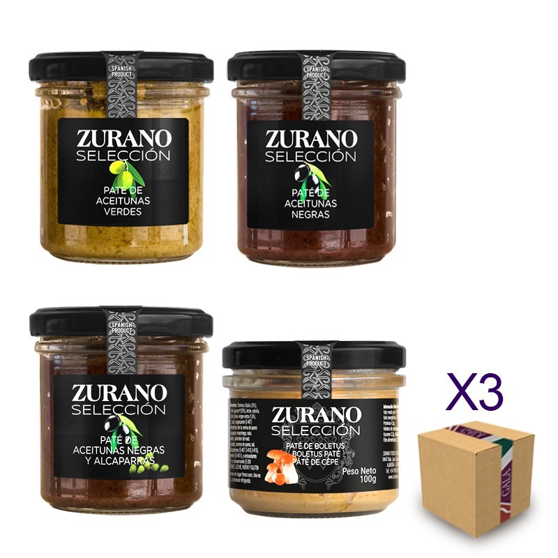 Pack surtido gourmet selección de patés de aceitunas de boletus ZURANO