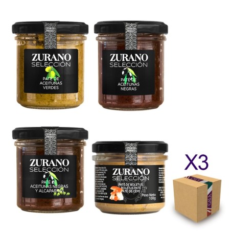 Pack surtido gourmet selección de patés de aceitunas de boletus ZURANO
