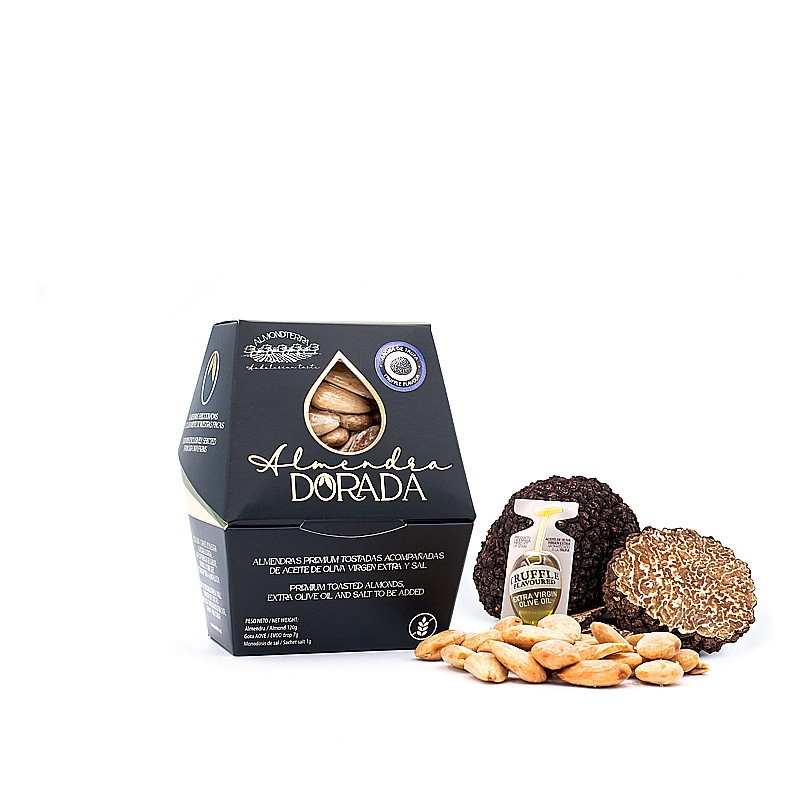 Estuche Gourmet Almendras Lauranne tostadas aceite aromatizado trufa
