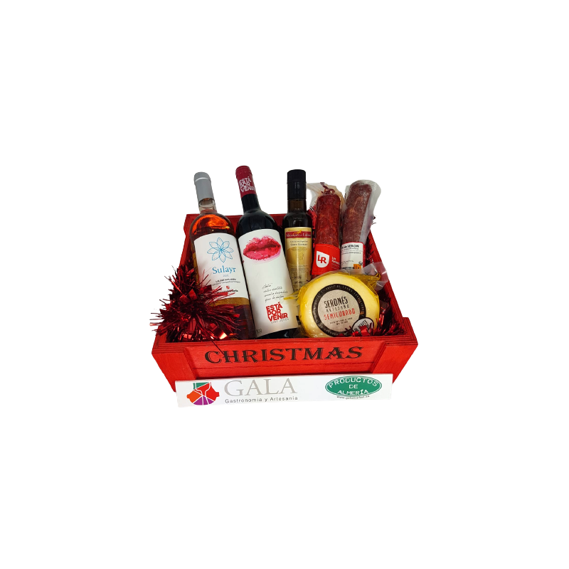 Lote navidAD vino blanco tinto aceite oliva chorizo salchichón serón
