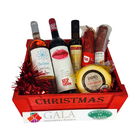 Lote navidAD vino blanco tinto aceite oliva chorizo salchichón serón