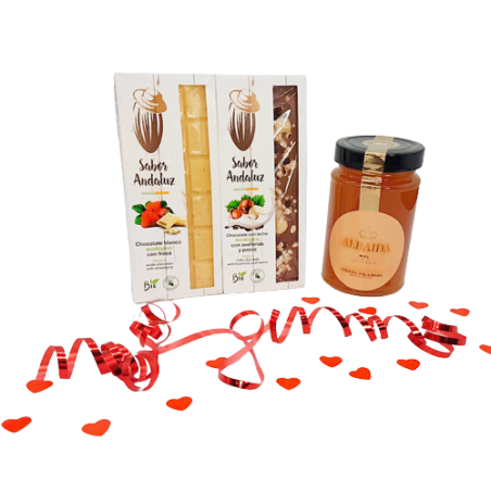 Pack regalo amor corazón san valentín chocolate ecológico miel almería