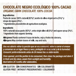 Chocolate Artesano Ecológico Negro 100% Cacao Puro Artesanal Almería