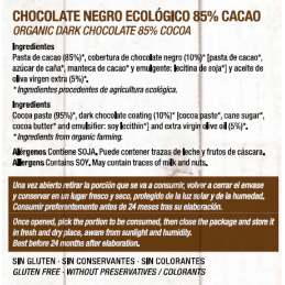 Chocolate Artesano Ecológico Negro 85% Cacao Almería Sabor Andaluz