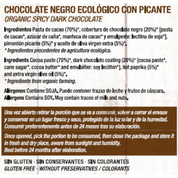 Chocolate Artesano Ecológico Negro 74% Picante AOVE Artesanal Almería