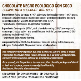 Chocolate Artesano Ecológico Negro 74% Cacao con Coco Almería natural
