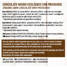 Chocolate Artesano Ecológico Negro 74% Cacao con Pistachos Almería