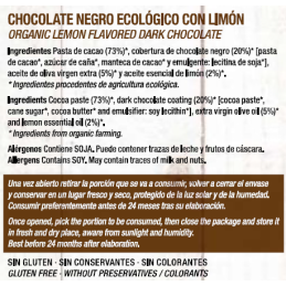 Chocolate Artesano Ecológico Negro 74% Cacao con Limón Almería natural