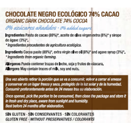 Chocolate Artesano Ecológico Sin Azúcar Negro Cacao 74% Cacao Almería