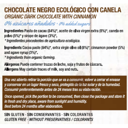 Chocolate Artesano Ecológico Sin Azúcar Negro con Canela Almería