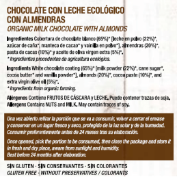 Chocolate con Leche y Almendras Artesano Ecológico Almería Sin Gluten 