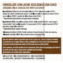 Chocolate Leche y Coco Artesano Ecológico Aceite Oliva Virgen Almería 