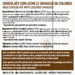 Chocolate con Leche y Grageas colores Artesano Ecológico AOVE Almería 