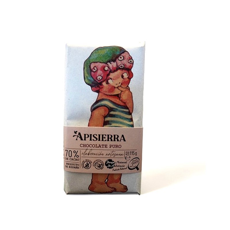 Chocolate Artesano Negro Natural 70%  Cacao bajo en azúcar APISIERRA