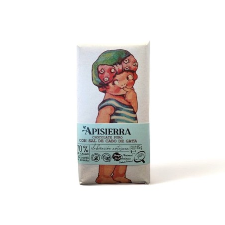 Chocolate Artesano Negro PURO CACAO 70% Sal APISIERRA bajo en azúcar